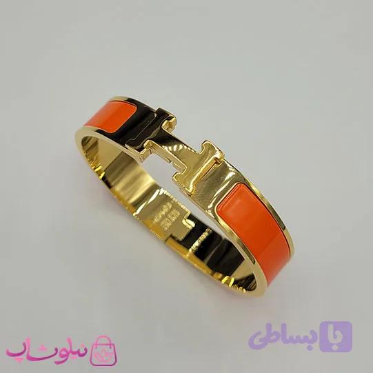 دستبند زنانه هرمس نارنجی طلایی استیل قفل اورجینال کد 800 — تصویر 1