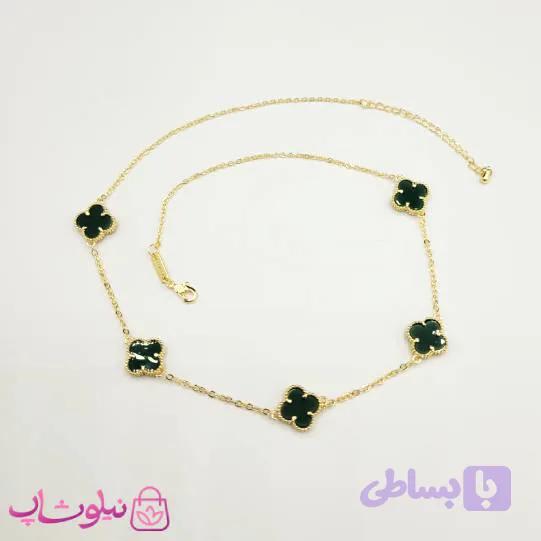 گردنبند زنانه ونکلیف سبز تیره آبکاری طلا کیفیت مستر کد 430