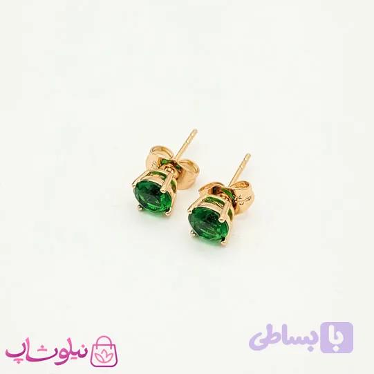 گوشواره میخی ژوپینگ نگین سبز کد 489 — تصویر 1