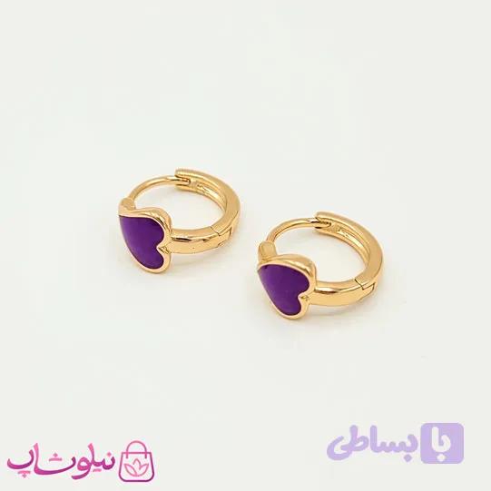 گوشواره حلقه ای ریز ژوپینگ مدل قلب بنفش کد 34