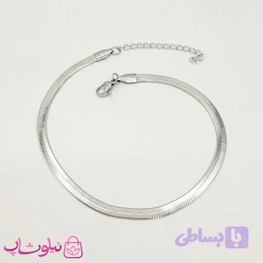 پابند دخترانه استیل مدل زنجیر ماری نقره ای کد 119