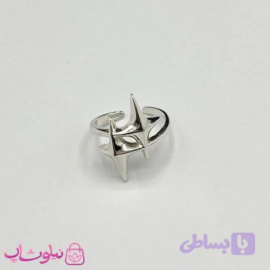 انگشتر زنانه طرح دو ستاره حلقه آبکاری نقره کد 150