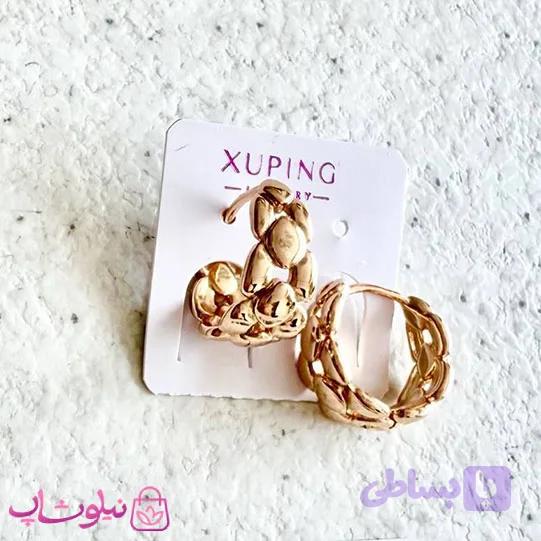 گوشواره زنانه حلقه ای ژوپینگ مدل برجسته طلایی رنگ کد 2991