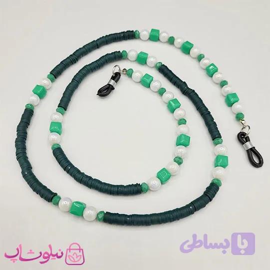 بند عینک دستساز برند N&SH مدل فیمو با ترکیب مهره های سفید و سبز کد 200