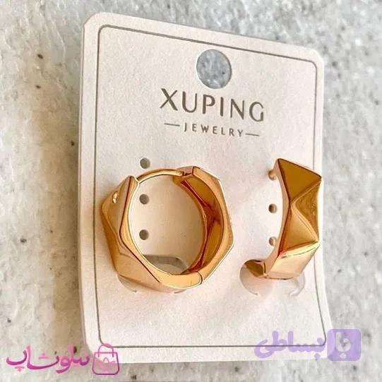 گوشواره زنانه ژوپینگ چند ضلعی پهن طلایی رنگ کد 2391