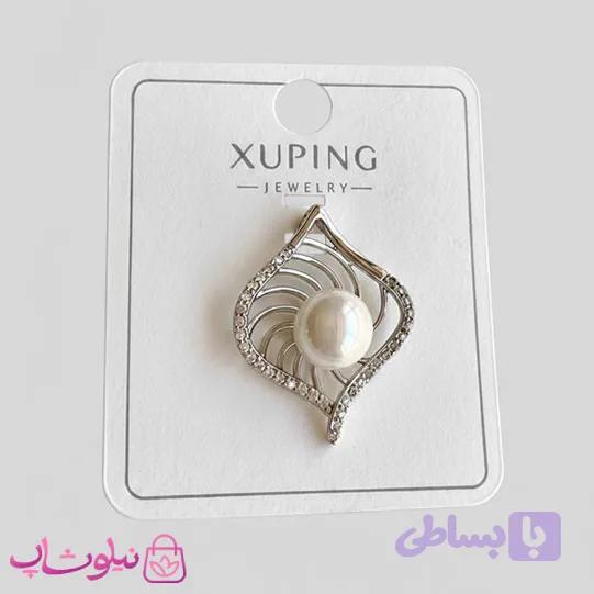 پلاک زنانه ژوپینگ نقره ای رنگ طرح مروارید سفید کد 2291