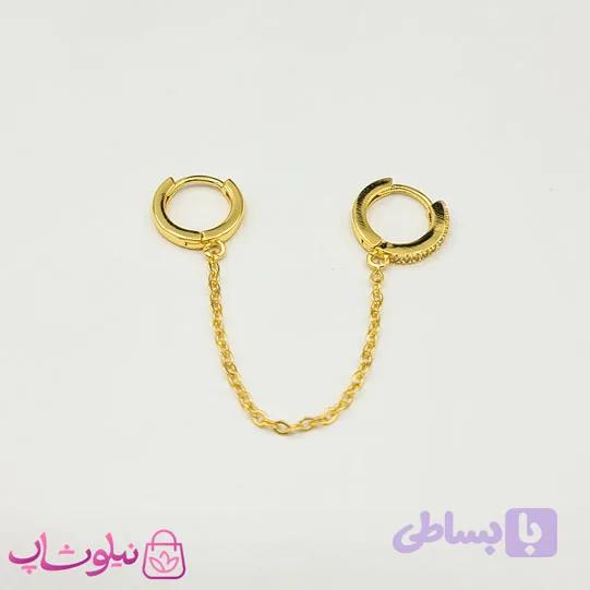 پیرسینگ گوش دخترانه حلقه ای زنجیردار طلایی کد 991