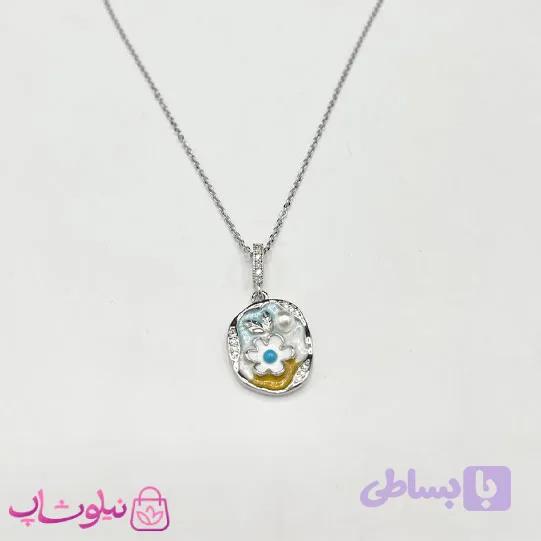 گردنبند زنانه میناکاری شده طرح گل سفید کد 98