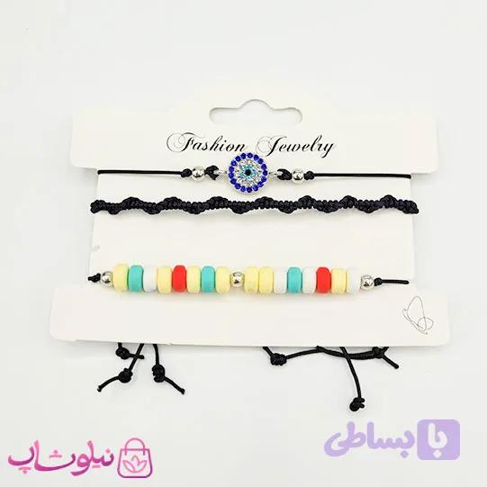 دستبند یا پابند دخترانه رنگی مشکی پک سه عددی — تصویر 1