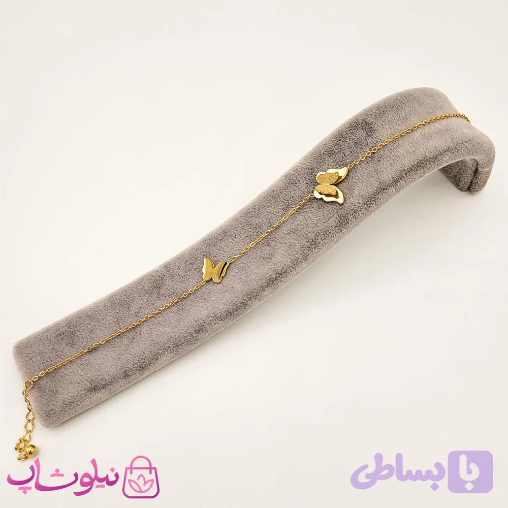 دستبند یا پابند زنانه طرح پروانه طلایی کد 4251 — تصویر 1
