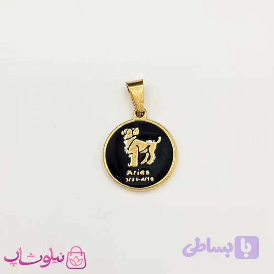 گردنبند ماه تولد فروردین نماد قوچ (Aries) استیل طلایی مشکی (ظریف) کد 130 — تصویر 1