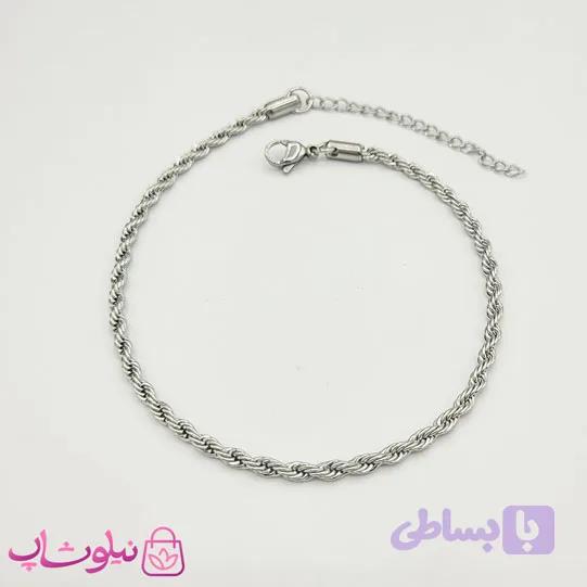 پابند زنانه طنابی مدل استیل نقره ای عرض 3 میل کد 349 — تصویر 1