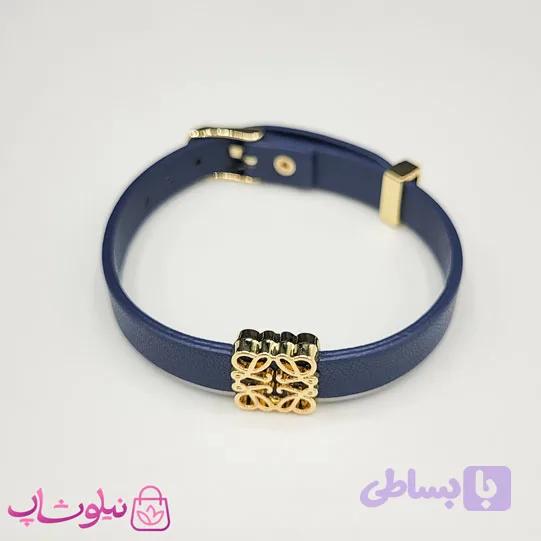 دستبند زنانه لووه Loewe چرم استیل رنگ سرمه ای کد 650 — تصویر 1