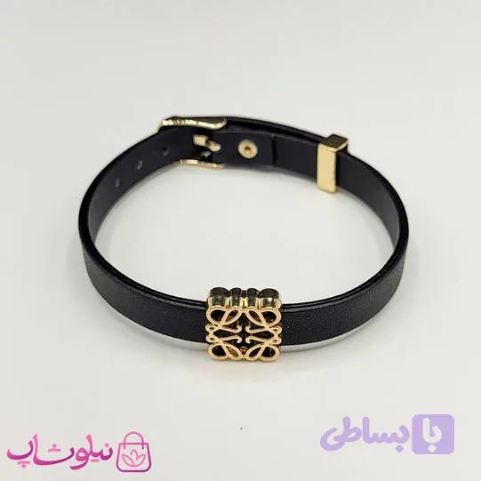 دستبند زنانه لووه Loewe چرم استیل رنگ مشکی کد 650 — تصویر 1