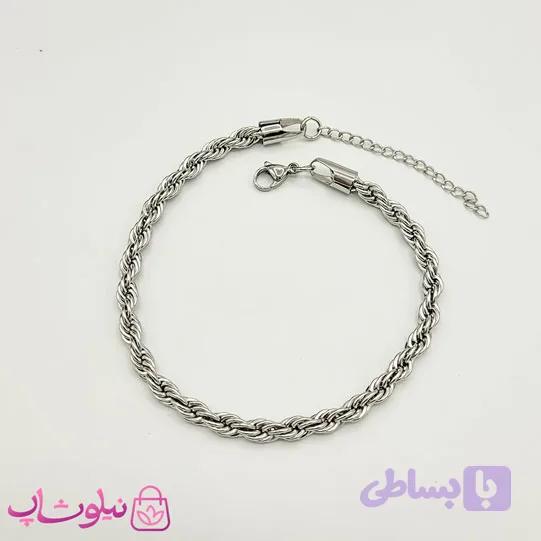پابند زنانه طنابی استیل نقره ای عرض 4 میل کد 1791