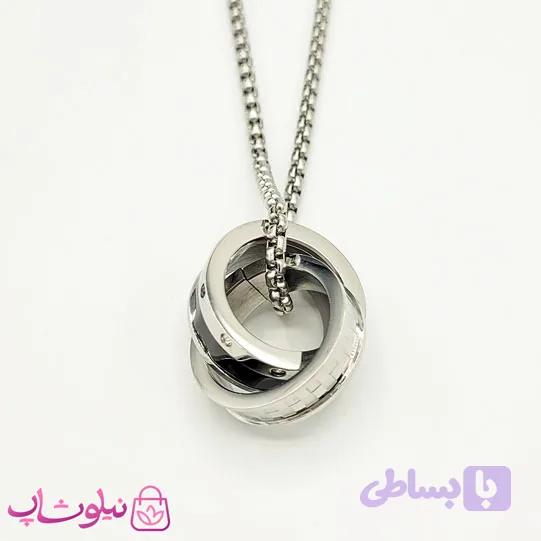 گردنبند اسپرت مردانه طرح دو حلقه مشکی نقره ای کد 124 — تصویر 1