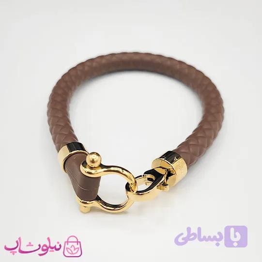 دستبند امگا رابر قهوه ای موکا با قفل طلایی سایز لارج کیفیت مستر کد 1100 — تصویر 1