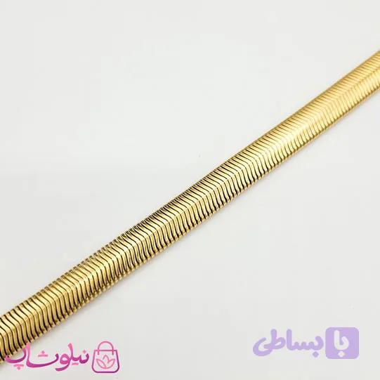 دستبند مردانه مدل هرینگبون نرم طلایی استیل 23 سانت 8 میل کد 999