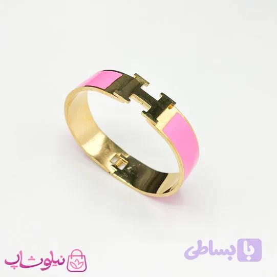 دستبند زنانه هرمس مدل پهن رنگ صورتی کد 3991
