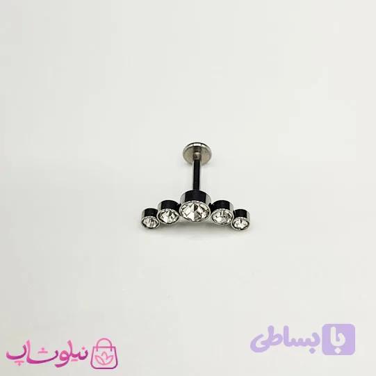 پیرسینگ گوش استیل پرنگین مدل نقره ای سفید کد 100