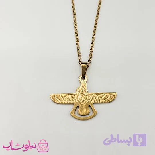 گردنبند زنانه ظریف مدل فروهر طلایی رنگ با زنجیر دیپلمات 45 سانت کد 398