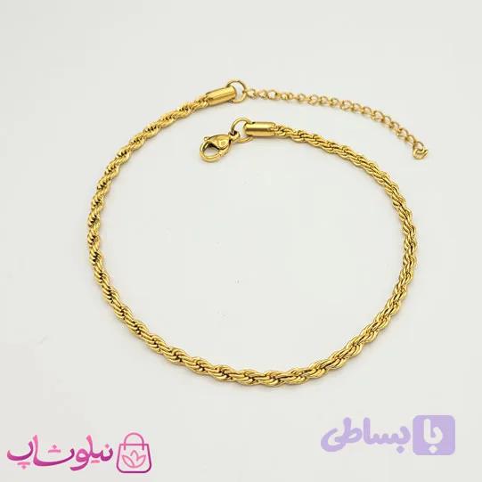 پابند زنانه طنابی مدل استیل طلایی عرض 3 میل کد 791 — تصویر 1