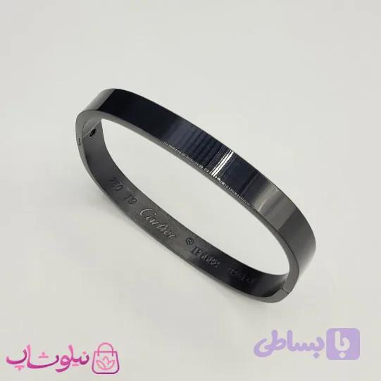 دستبند مردانه مدل کارتیه مربعی استیل فول مشکی کد 450