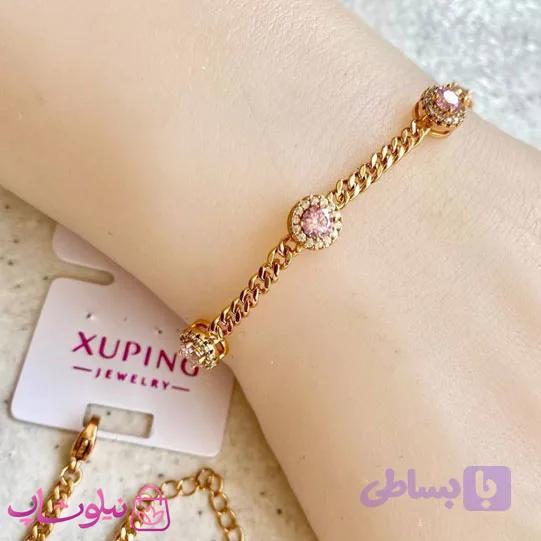 دستبند دخترانه ژوپینگ ظریف با نگین صورتی کد 3982 — تصویر 1