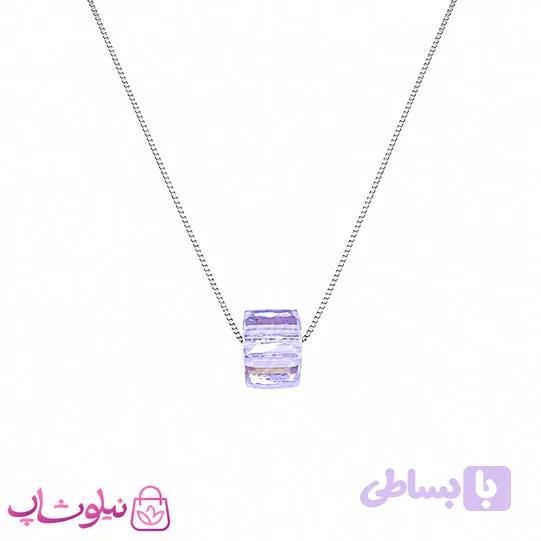 گردنبند زنانه نقره سواروسکی با کریستال بنفش ظریف کد 1700 — تصویر 1