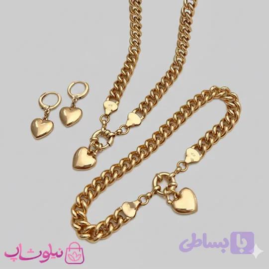سرویس بدلیجات زنانه ژوپینگ طلایی مدل کارتیه قلبی کد 2200 — تصویر 1