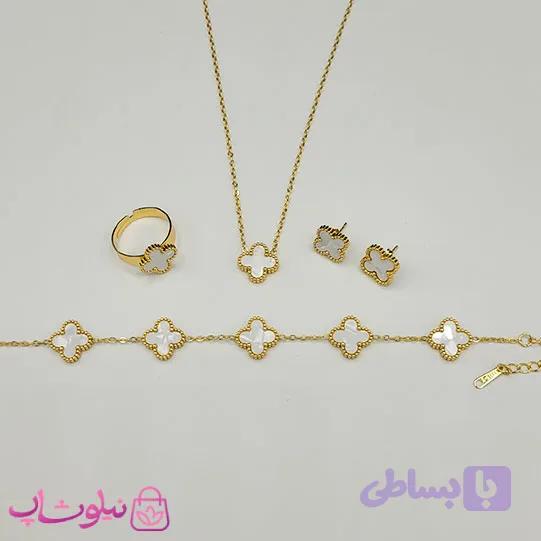 سرویس زنانه طرح ونکلیف سفید طلایی تک گل کد 460