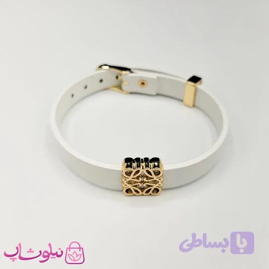 دستبند زنانه لووه Loewe چرم استیل رنگ سفید کد 650 — تصویر 1