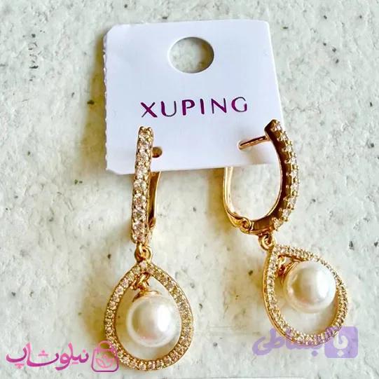 گوشواره زنانه ژوپینگ طلایی نگیندار مدل مروارید کد 5991