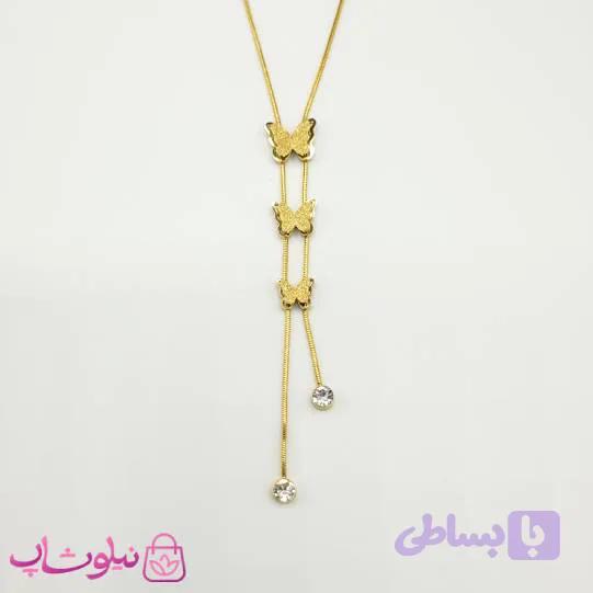 گردنبند زنانه استیل طرح سه پروانه کد 1491