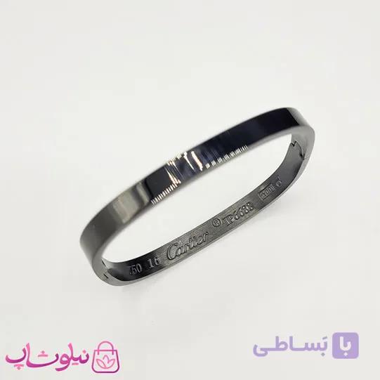 دستبند زنانه مدل کارتیه مربعی استیل فول مشکی کد 450 — تصویر 1