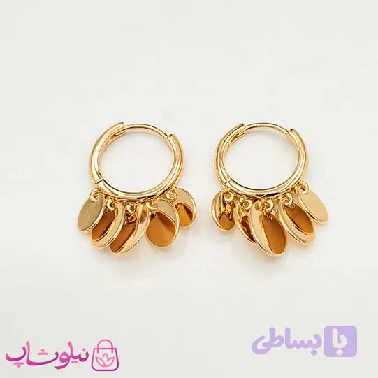 گوشواره آویز دخترانه ژوپینگ مدل سکه ای (پولکی) طلایی رنگ کد 599