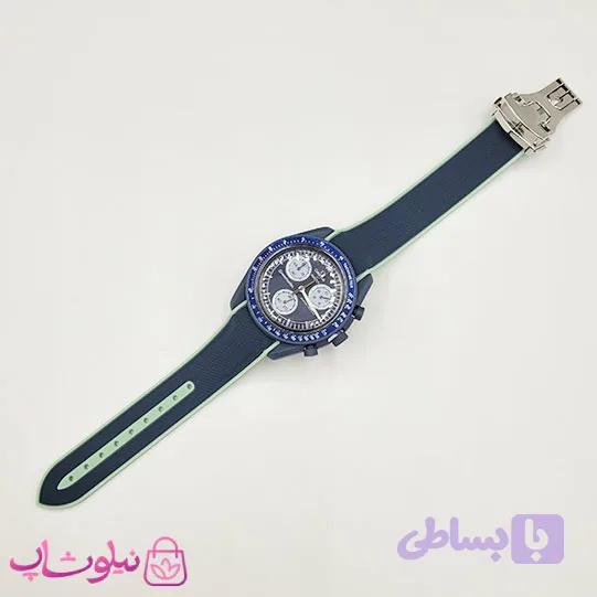 ساعت امگا سواچ moonswatch با بند رابر زنانه مردانه رنگ سرمه ای سبز کیفیت مستر کد 3750 — تصویر 1