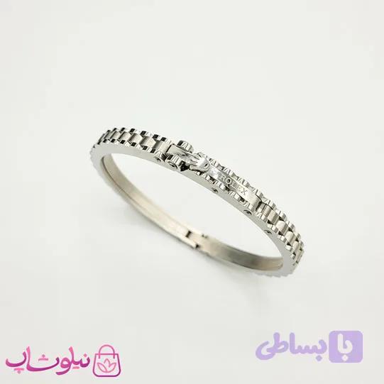 دستبند بنگل مردانه مدل رولکس نقره ای کد 370 — تصویر 1