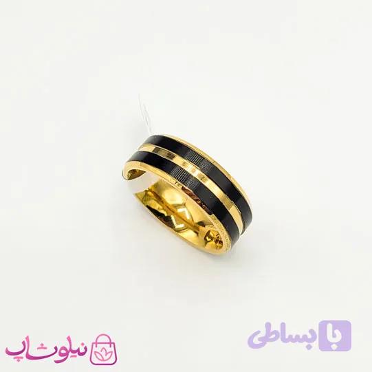 انگشتر رینگ مردانه استیل مشکی طلایی طرح Cartier کد 200 — تصویر 1