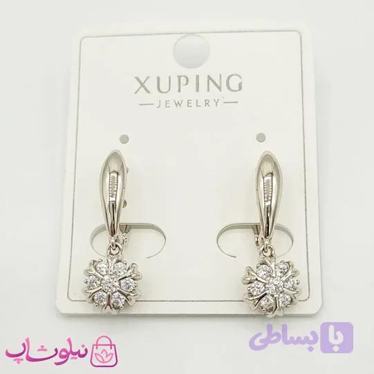 گوشواره آویز ژوپینگ مدل گل سیلور کد 129-1 — تصویر 1