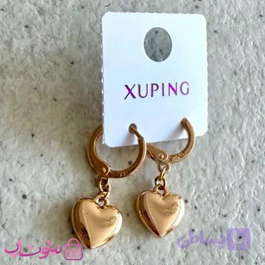 گوشواره آویز زنانه ژوپینگ طلایی رنگ مدل قلب براق