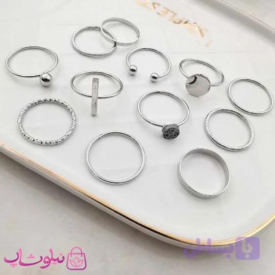 پک انگشتر زنانه نقره ای 12 عددی