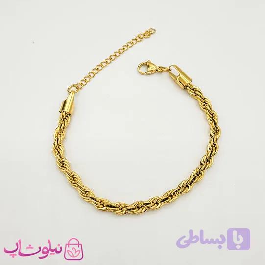 دستبند زنانه استیل مدل طنابی طلایی عرض 5 میل کد 159