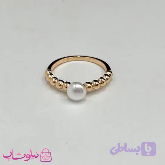 انگشتر زنانه ژوپینگ طلایی طرح مروارید سفید کد 1192