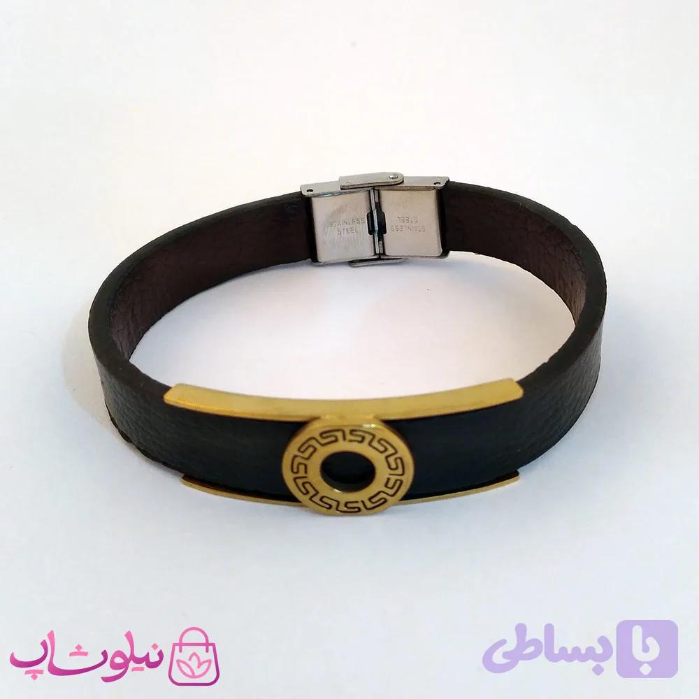دستبند چرمی و استیل مردانه ورساچه کد 391 — تصویر 1