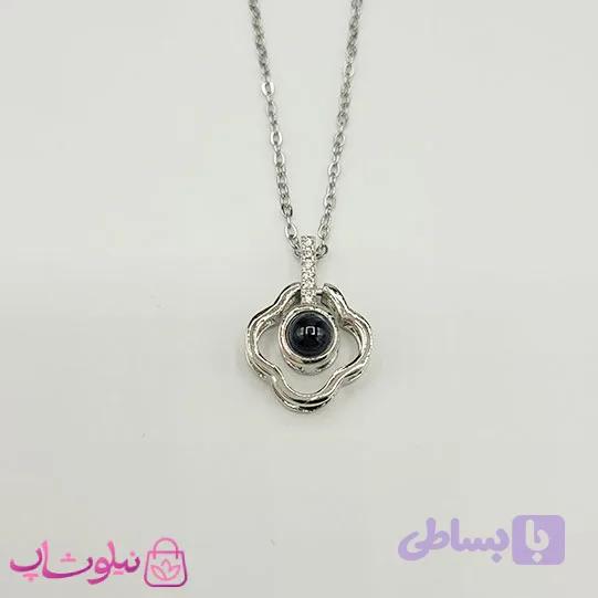 گردنبند تلسکوپی دوستت دارم به صد زبان مدل گل نقره ای کد 1088 — تصویر 1