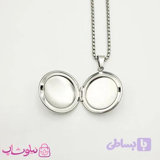 گردنبند لاکت عکس مردانه استیل نقره ای دایره شکل کد 230 — تصویر 1