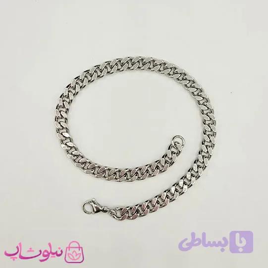 دستبند مردانه مدل کارتیه نقره ای استیل 22 سانت 5 میل کد 2291