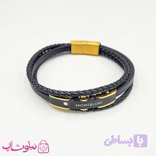 دستبند مردانه برند مون بلان مشکی طلایی کد 370 — تصویر 1