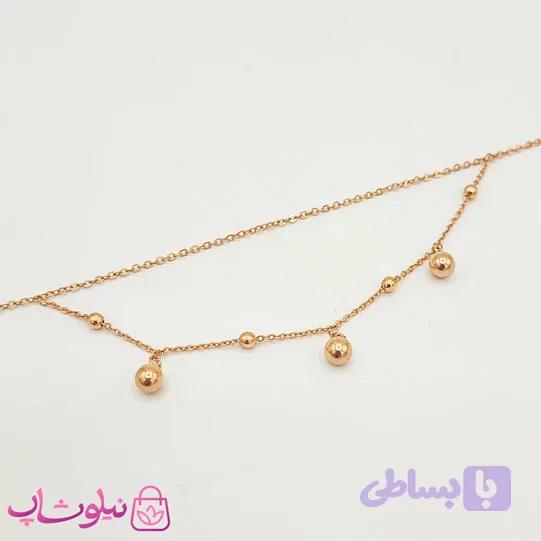 دستبند دخترانه دولاین رزگلد آویز توپی طول 18/5 سانت — تصویر 1